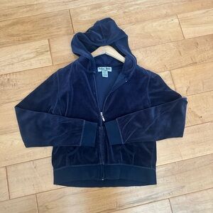 Active Basic Velvet-Like Cropped Tracksuit Jacket Navy Blue Size L